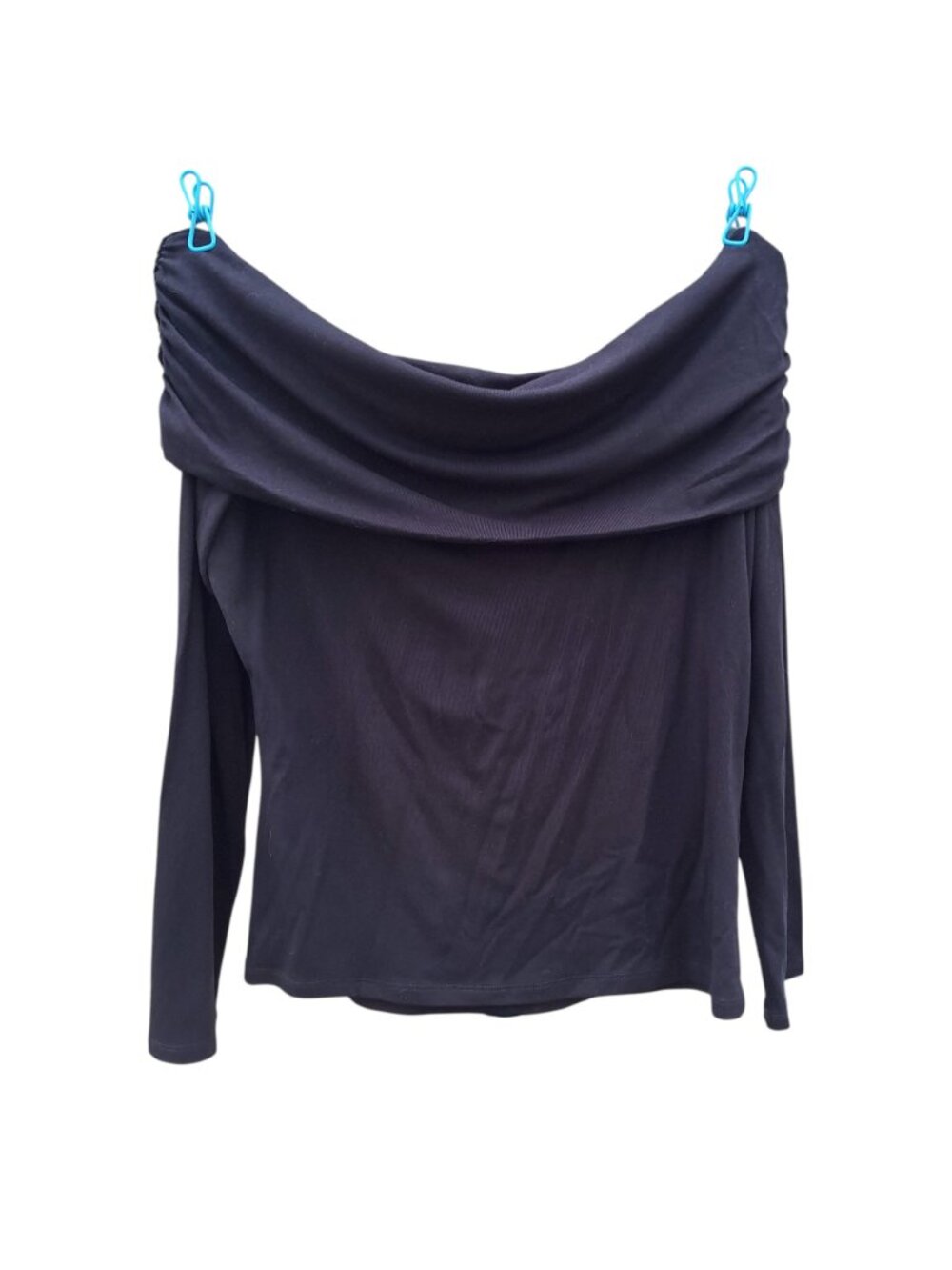 Sanctuary Draped Fold Over Cowl Neck Off-Shoulder Black Long Sleeve Top Sz XL